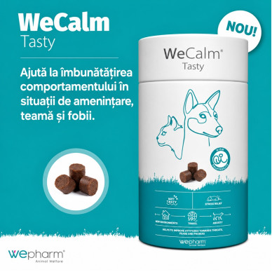 WeCalm Tasty – Supliment Calmant cu Gust Plăcut pentru Câini și Pisici, 30 Comprimate Masticabile – WePharm